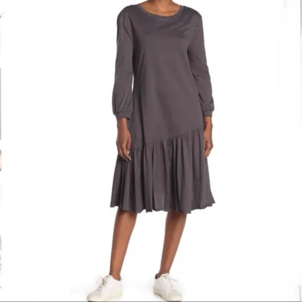 STITCHDROP 100% Cotton Asymmetrical Hem Gray Dress Size Small